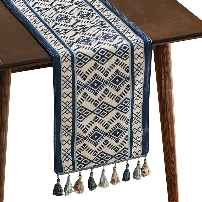 bilin gaier Chinoiserie Blue Stripe Cloth Runner by bilingaier