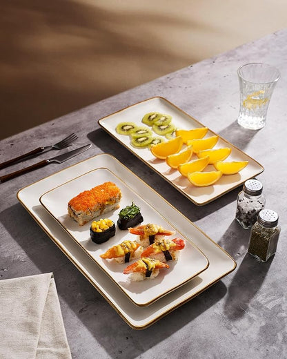 Famiware Serving Platter, Rectangular 15.67/14.1/12.6inch Serving Dishes for Entertaining, Dishwasher Safe, Stoneware Serving Trays for Party, Food, Turkey, Snack, Cheese, Reactive Glaze, Matte White