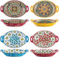 Henten Home Pasta Bowls with Handle, 32 oz Porcelain Salad Bowls Set of 4, Ceramic Colorful Serving Dishes for Dinner, Vegtable, Fruit, Microwave & Dishwasher Safe