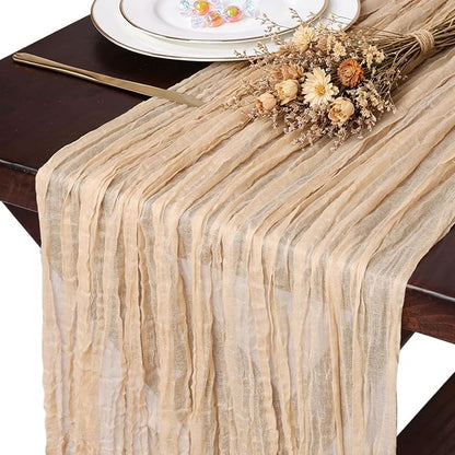 13.3FT Long Sand Cheesecloth Table Runner Boho Table Runner Transparent Rustic by TuTive