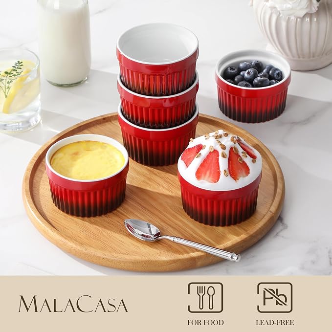 MALACASA Ramekins 6 oz Oven Safe, Small Ceramic Souffle Dishes - Image 3