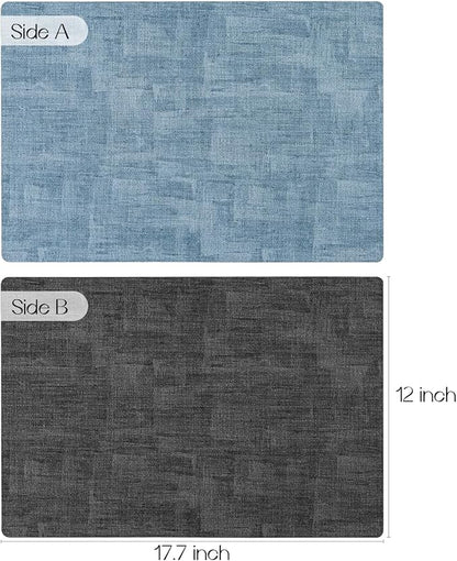 Romanstile Reversible Vinyl Placemats Set of 4, Faux Leather 100% Waterproof Oil-Proof Wipeable Place Mats, Heat Resistant Dual Sided Table Mats for Kitchen/Dining/Party (Grey Sky Blue, 12 x 17 Inch)