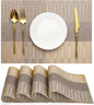 Placemats Set of 4, Vinyl Woven Place Mats Indoor Set of 4 Washable Wipeable PVC Table Mats Heat-Resistant Non Slip Plastic Placemat for Kitchen Dining Outdoor Table (Gray Gold, Set of 4)