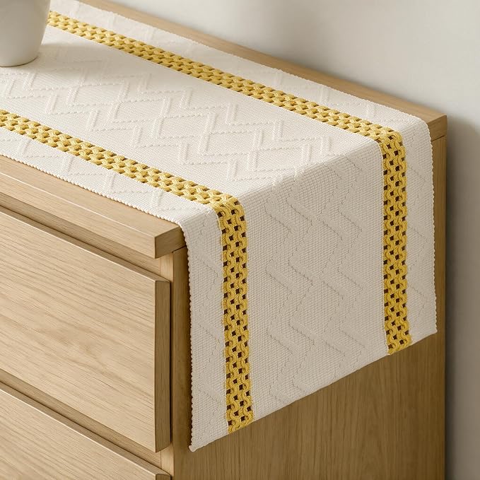 Artoid Mode Yellow Stripe Woven Rustic Table Runner 12x72 Inch | Holiday by ArtoidMode