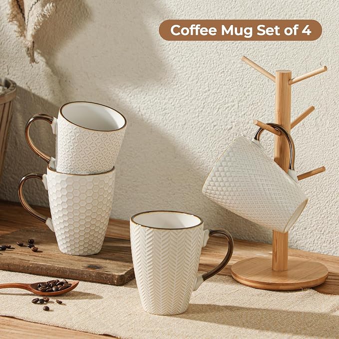 Embossed Ceramic Coffee Mugs Set of 4, 16 Oz | Ceramic Coffee Mug Set - Image 6