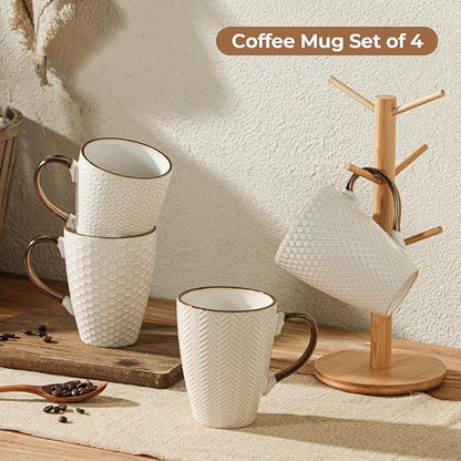Embossed Ceramic Coffee Mugs Set of 4, 16 Oz | Ceramic Coffee Mug Set - Image 6