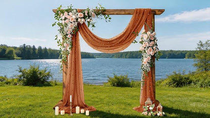 Pearl Table Runner Gauze Sheer 19FT Wedding Draping Fabric Decor | Terracotta - Image 3