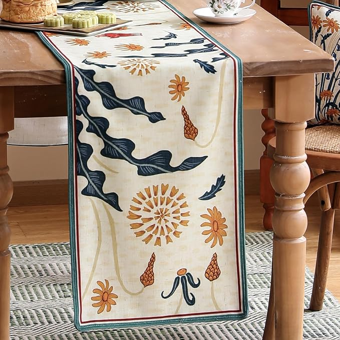 bilin gaier Designer French Linen Small Table Runner, Floral Pattern, Dining - Image 8