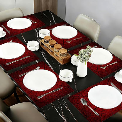 Cloth Placemats,Red Spider Web Fabric Placemats Set of 6,Washable Gothic Table Mats,Decorative Place Mats for Dining Home Kitchen Holiday Party 11.8x17.7 Inch