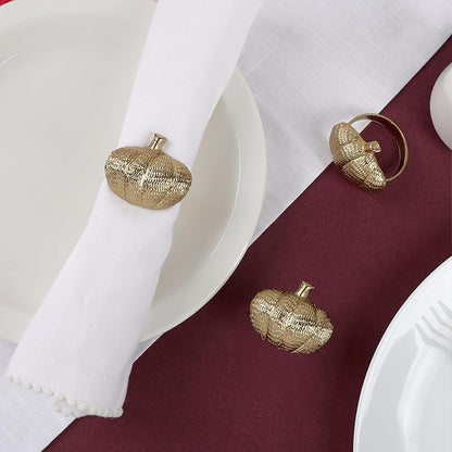 ALPHA Living HOME Set of 12 Pumpkin Napkin Rings Premium Metal Fall Harvest Table Decor Thanksgiving Dinnerware Holders, Autumn & Halloween Table Setting Accessories (Gold)