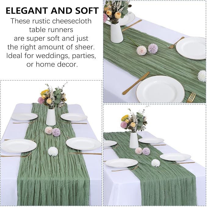 6 Pack Sage Green Cheesecloth Table Runner 35 x 120 Inch | Boho Gauze Fabric - Image 4