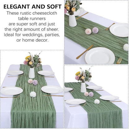 6 Pack Sage Green Cheesecloth Table Runner 35 x 120 Inch | Boho Gauze Fabric - Image 4