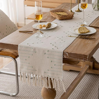 Joyfol Day Boho Table Runner, Farmhouse Stripe Cotton Table Runners - Image 2