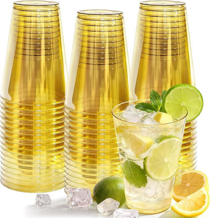 Glowserve 50 Pack 12 oz Gold Disposable Plastic Cups Cocktail Glasses | Cold by glowserve