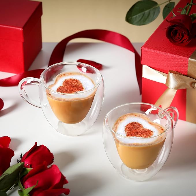CNGLASS Double Wall Heart Shaped Glass Coffee Mugs 5oz, Insulated Clear Tea Cups - Image 3
