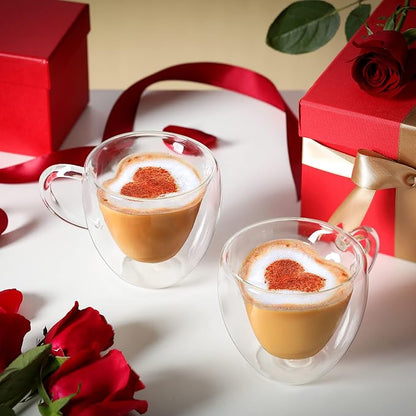 CNGLASS Double Wall Heart Shaped Glass Coffee Mugs 5oz, Insulated Clear Tea Cups - Image 3