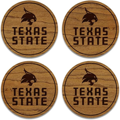 LazerEdge Texas State Bobcats Wooden Coaster Set - Cherry Wood - Officially Licensed Product - 4-Pack