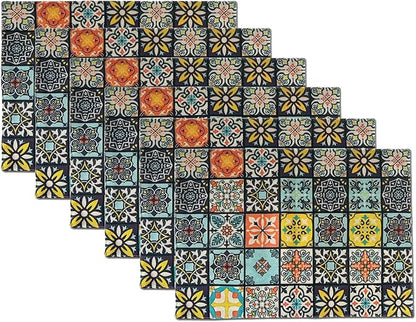 Mandala Bohemian Placemats Set of 6 Two-Sided Washable Table Placemat Boho Mat Fabric Cloth Vintage Flower for Farmhouse Kitchen Outdoor Dining Decor 12x18 Inch (Bohemian A)