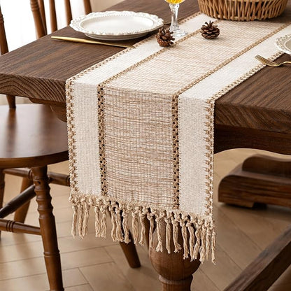 Boho Fall Table Runner Burlap for Home Kitchen Decor 13x72 Inch | 72 Inch Long by FEXIA