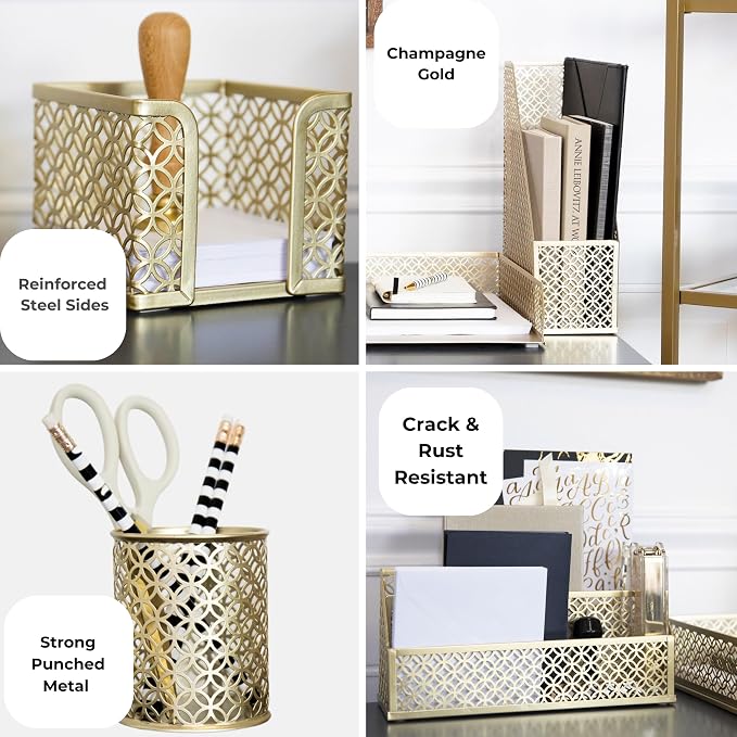 BLU MONACO | Gold Desk Organizer Set - Image 5
