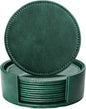 LAMOTI Leather Coasters for Drinks, 4" Drink Coasters Set of 6 with Holder for Tabletop Protection, Handmade Luxurious Home Décor and Housewarming Gift (Green)