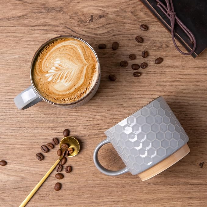 GBhome 12 OZ Stackable Coffee Mugs Set of 4, Ceramic Coffee Cups Set | 4 - Image 3