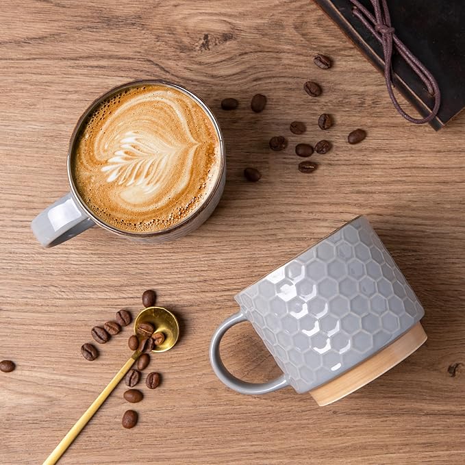 GBhome 15 OZ Stackable Coffee Mugs Set of 4, Ceramic Coffee Cups Set | 4 - Image 3