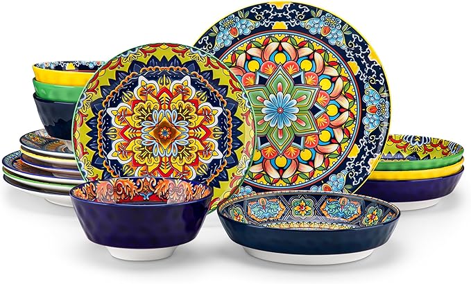 vancasso 16 Pieces Plates and Bowls Set, Bohemian Style Dinnerware Sets Service by vancasso