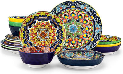 vancasso 16 Pieces Plates and Bowls Set, Bohemian Style Dinnerware Sets Service by vancasso