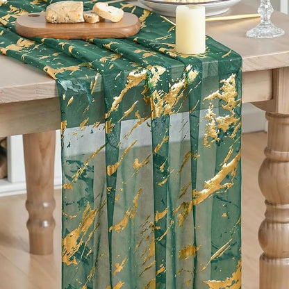 Artoid Mode Marble Pattern Green Gauze Table Runner 10FT, Glitter Metallic Foil by ArtoidMode
