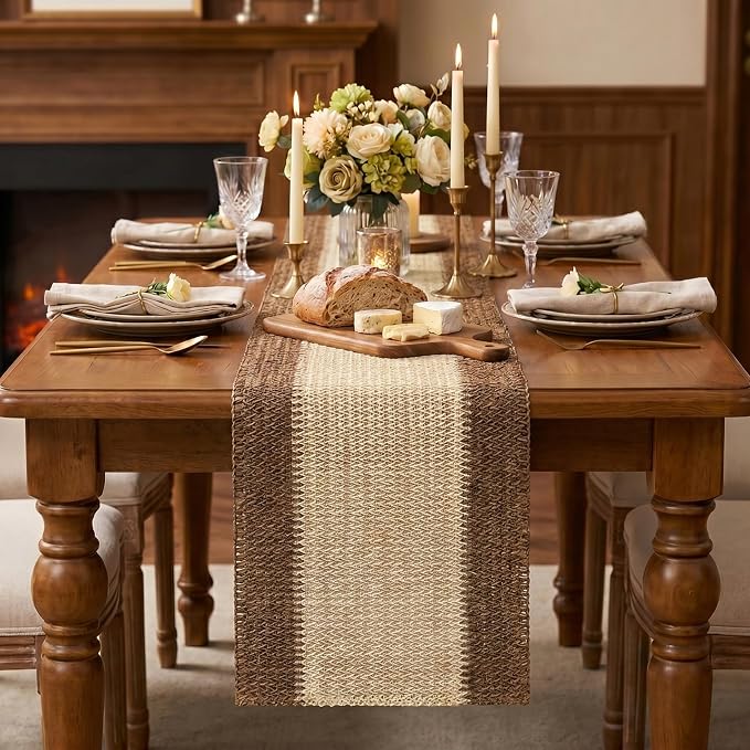 Artoid Mode Coffee Farmhouse Rustic Paper Braided Table Runner, Seasonal - Image 2