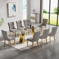 SSLine 9 Piece Glass Dining Table Set,70" Dinner Room Glass Table Set for 8,Modern Kitchen Dinner Table Set with Stainless Steel Base and 8 Upholstered Velvet Dining Chairs for Living Dining Room