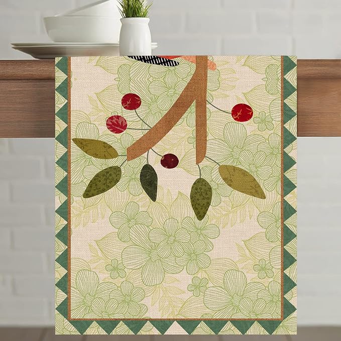 Seliem Summer Birds Tree Branches Table Runner, Cardinal Home Kitchen | Dining - Image 2