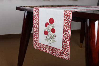 Red Green Buta Hand Block Print 100% Cotton Table Runner 16x90 Inch | Perfect - Image 2