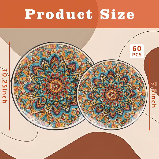 60PCS Bohemian Plastic Plates - Image 3