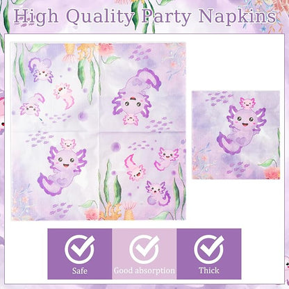 96Pcs Purple Axolotl Cute Cartoon Animals Party Plates Supplies Tableware - Image 4