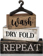 Moucuny 4 Pcs Farmhouse Laundry Room Decor Stacked Blocks, Wash Dry Fold Repeat by Moucuny