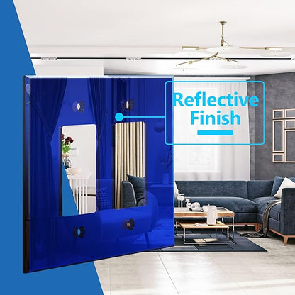 LIDER Double Decorator Wall Plate, Impact Resistant, Mirrored, Plexiglass Dual Outlet Cover or Light Switch Cover, Acrylic, Reflective Finish, Modern, Oversized 2-Gang 5.25" x 5.25", Blue, 5 Pack