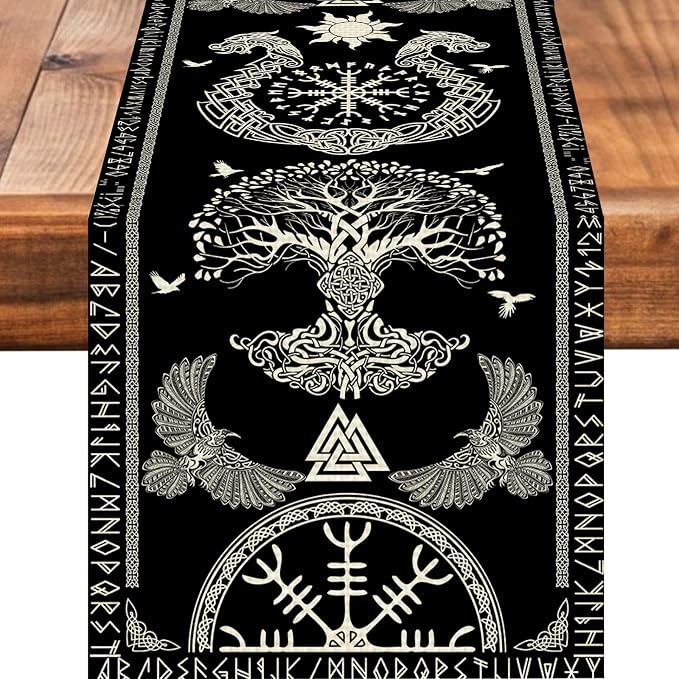 Viking Burlap Table Runner Seasonal Spring Fall Kitchen Dining Linen Table by Worltoldb