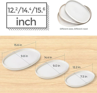 theterra Ceramic Serving Platter, 15.6"/14.4"/12.2" Oval Serving Dishes for Entertaining, Oven Safe, Microwave Safe, Serving Plates Set of 3 for Wedding, Party, Turkey, Reactive White
