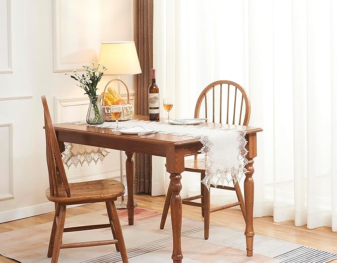 Natural Linen Table Runner 72 inches Beige Lace Coffee Table Runners | French - Image 5
