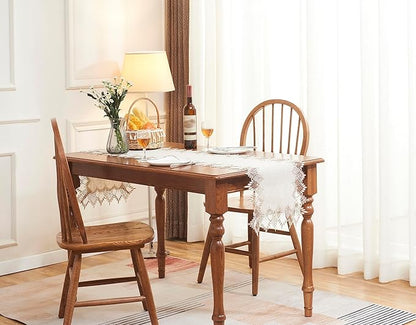 Natural Linen Table Runner 72 inches Beige Lace Coffee Table Runners | French - Image 5
