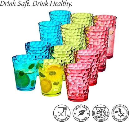 Amazing Abby - Iceberg - 16-Ounce and 24-Ounce Plastic Tumblers (Set of 12), Acrylic Drinking Glasses, Mixed-Color Reusable Plastic Cups, Stackable, BPA-Free, Shatter-Proof, Dishwasher-Safe