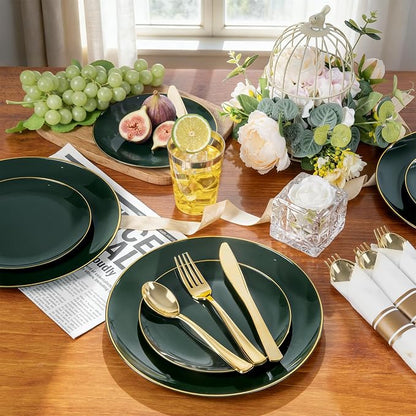 KIRE 350PCS Green and Gold Plates - Image 9