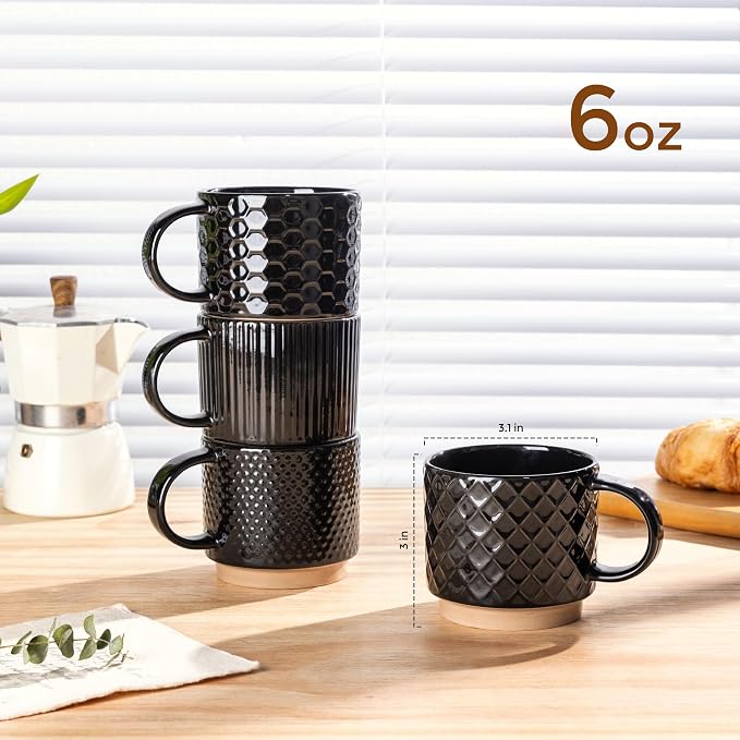 GBhome 6 OZ Stackable Coffee Mugs Set of 4, Ceramic Coffee Cups Set | 4 - Image 2