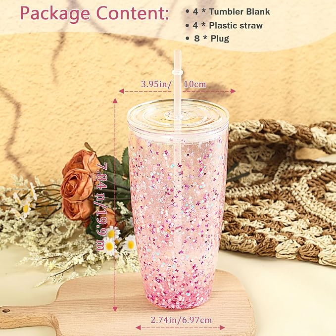 24 Oz Acrylic Snowglobe Tumbler, 4 Pack Pre-Drilled Double Wall Plastic - Image 4