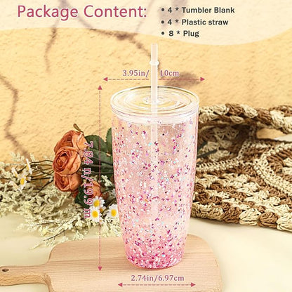 24 Oz Acrylic Snowglobe Tumbler, 4 Pack Pre-Drilled Double Wall Plastic - Image 4