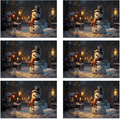 Christmas Snowman Placemats Set of 6, Linen Washable for Christmas, Thanksgiving, Party, and Daily Dining, Decorative Winter Table Mats for 4-6 Person Table