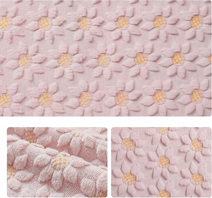 Artoid Mode Pink Soft Plush Faux Fur Jacquard Embroidery Sunflower Spring Table - Image 6
