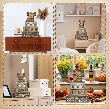 Moucuny 4 Pcs Highland Cow Table Decorations Rustic Western Tiered Tray Decor - Image 7